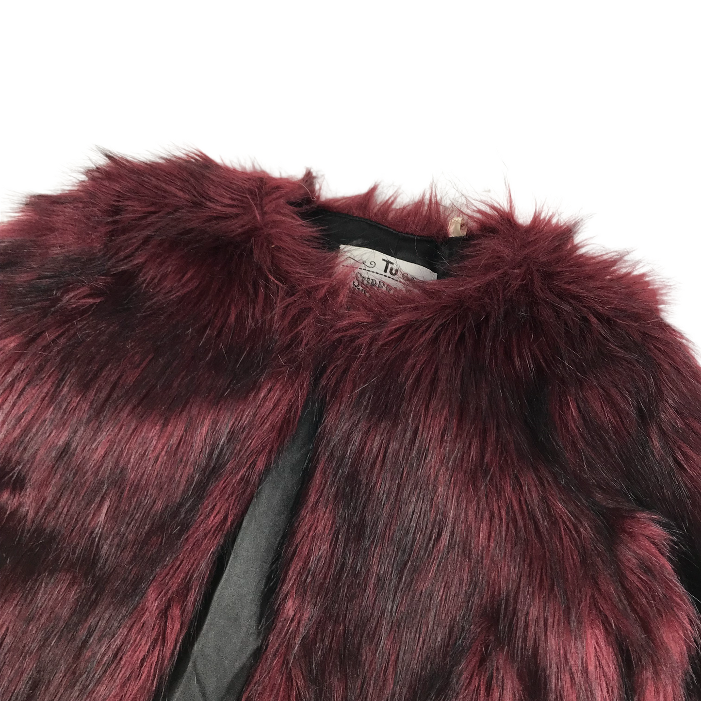 Tu Faux Fur Coat Age 7 Burgundy Long Fur