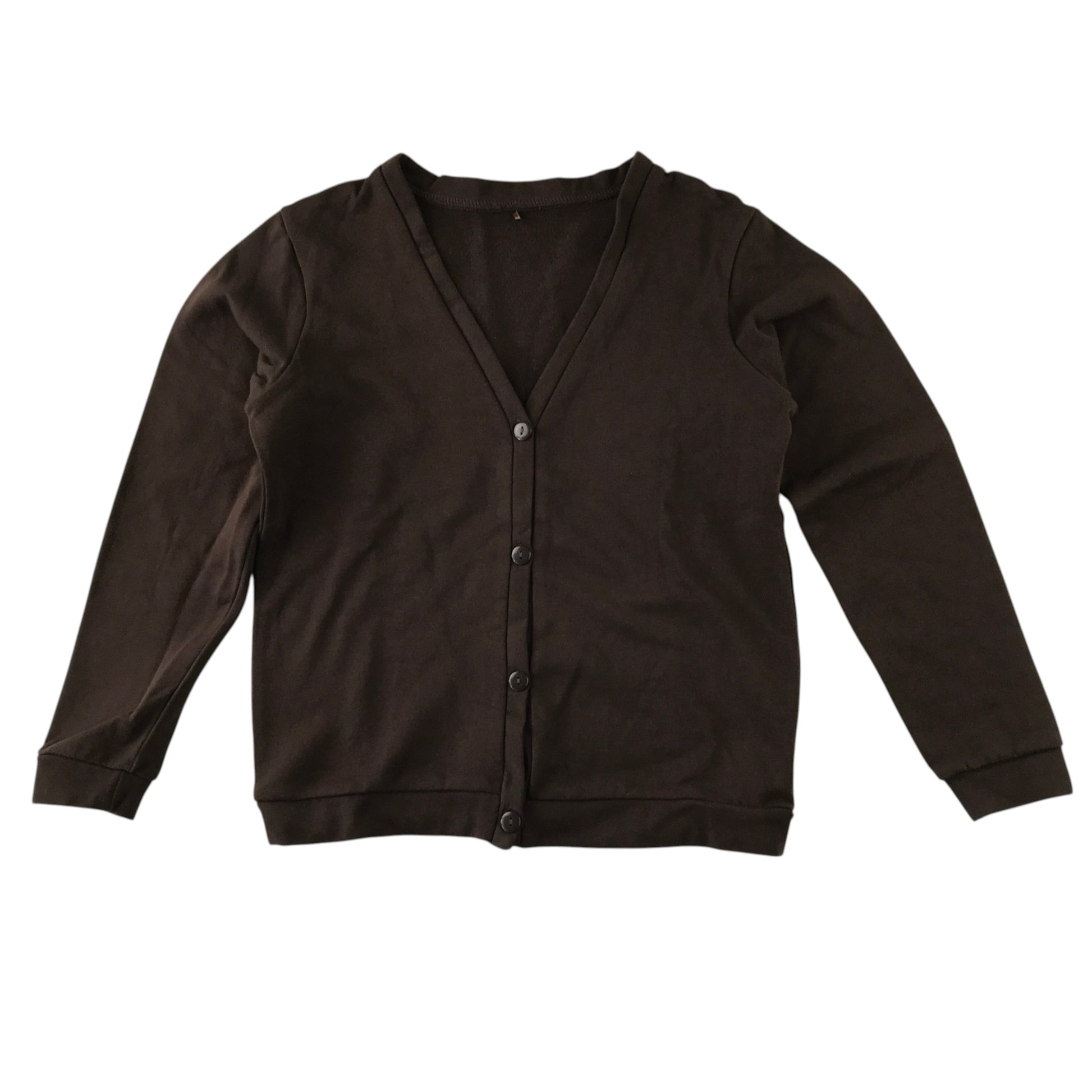 Brown jersey school cardigan for girls in second-hand condition