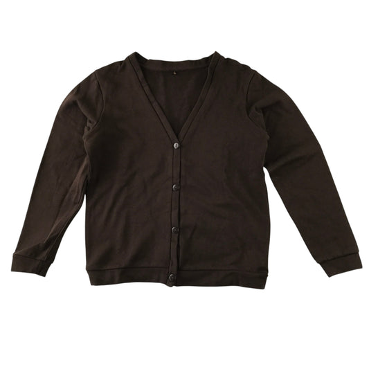 Brown jersey school cardigan for girls in second-hand condition
