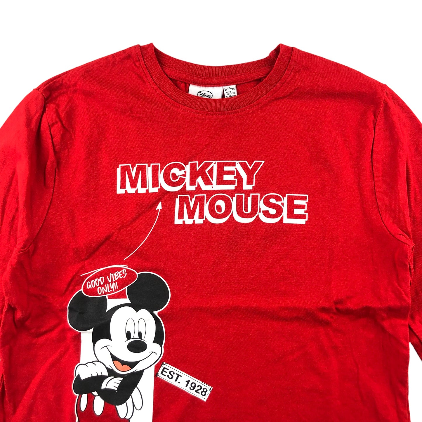 Primark T-Shirt 6-7 Years Red Mikey Mouse Graphic