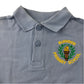 Second-hand Burnside Primary School sky blue polo shirt, flat lay view with embroidered badge.
