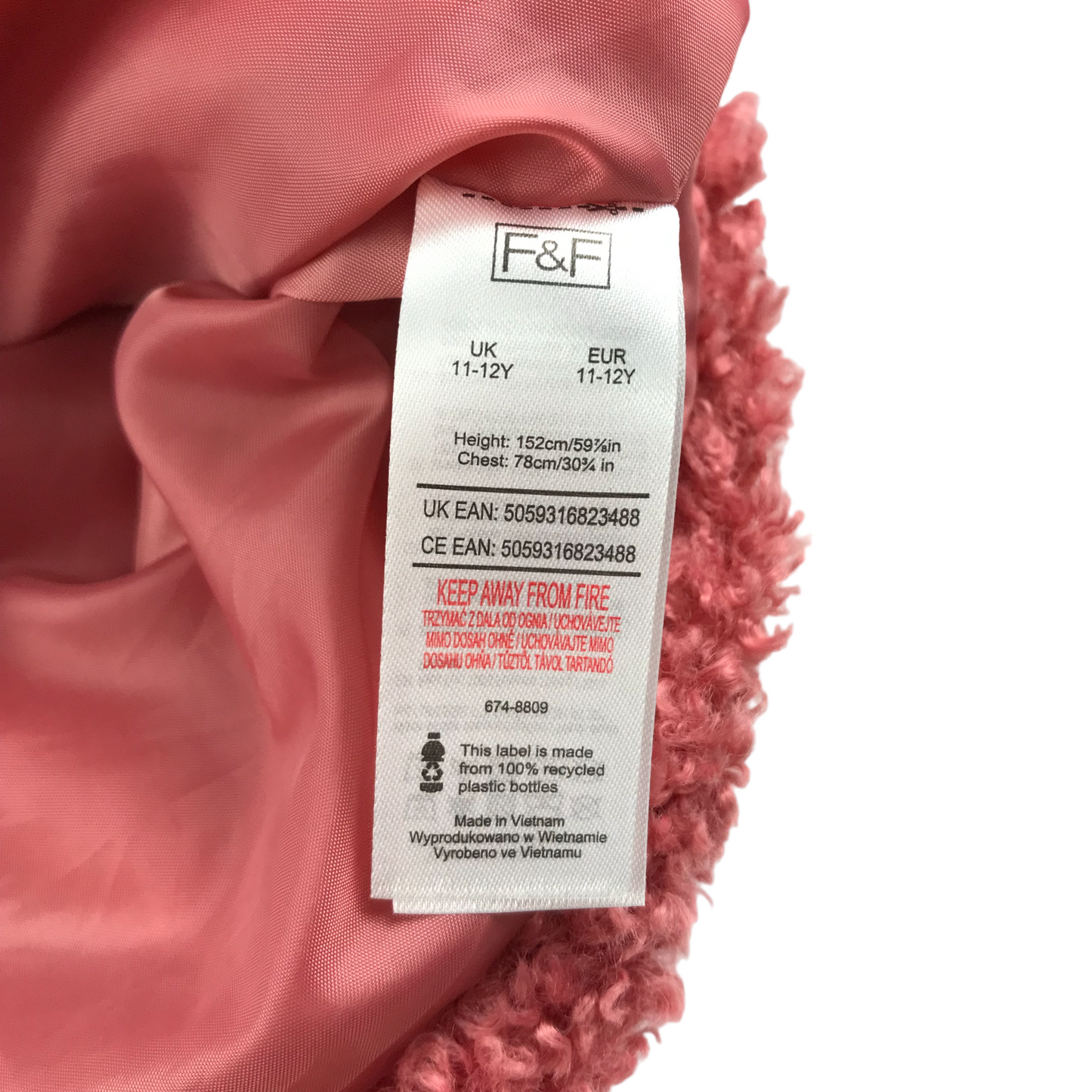 F&F Faux Fur Coat Age 11 Pink Curly Wool-Style