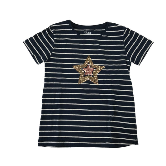 M&Co t-shirt 11-12 years navy and white stripy sequin star