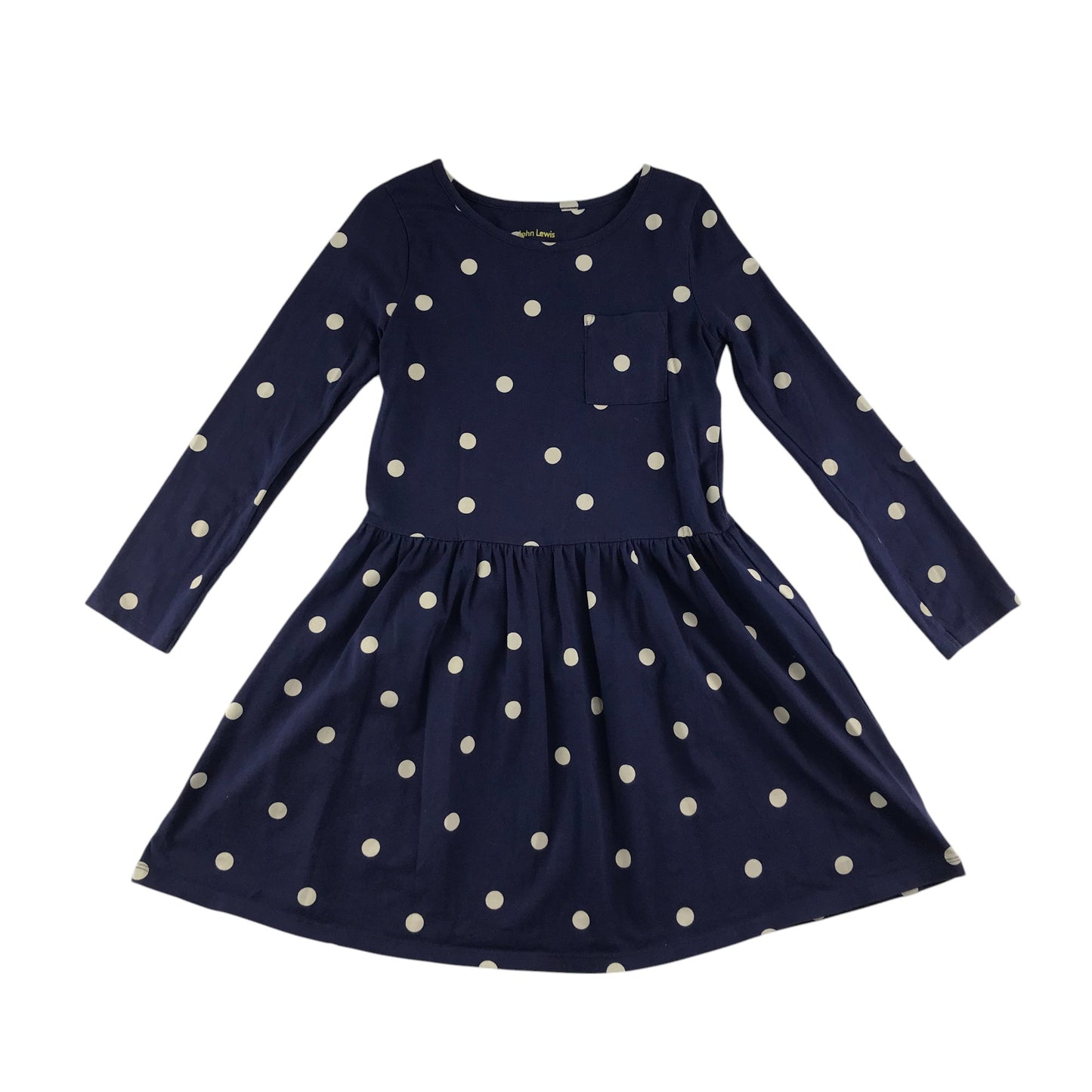 John Lewis dress 6-7 years navy blue polka dot long sleeve