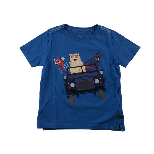 Joules T-shirt Age 6 Blue Embroidered Car and Animals
