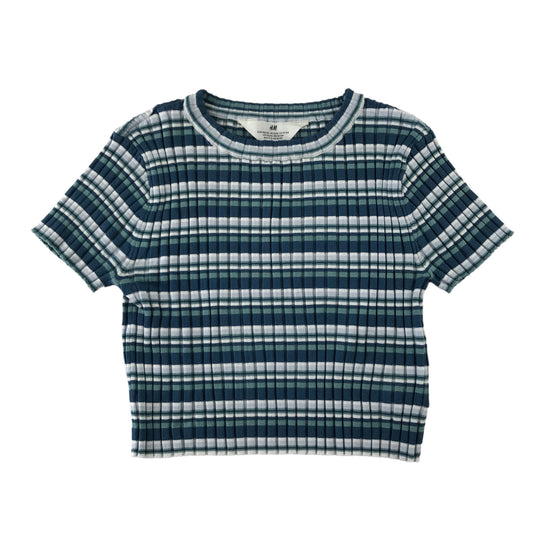 H&M t-shirt 11-12 years blue and white stripy crop top