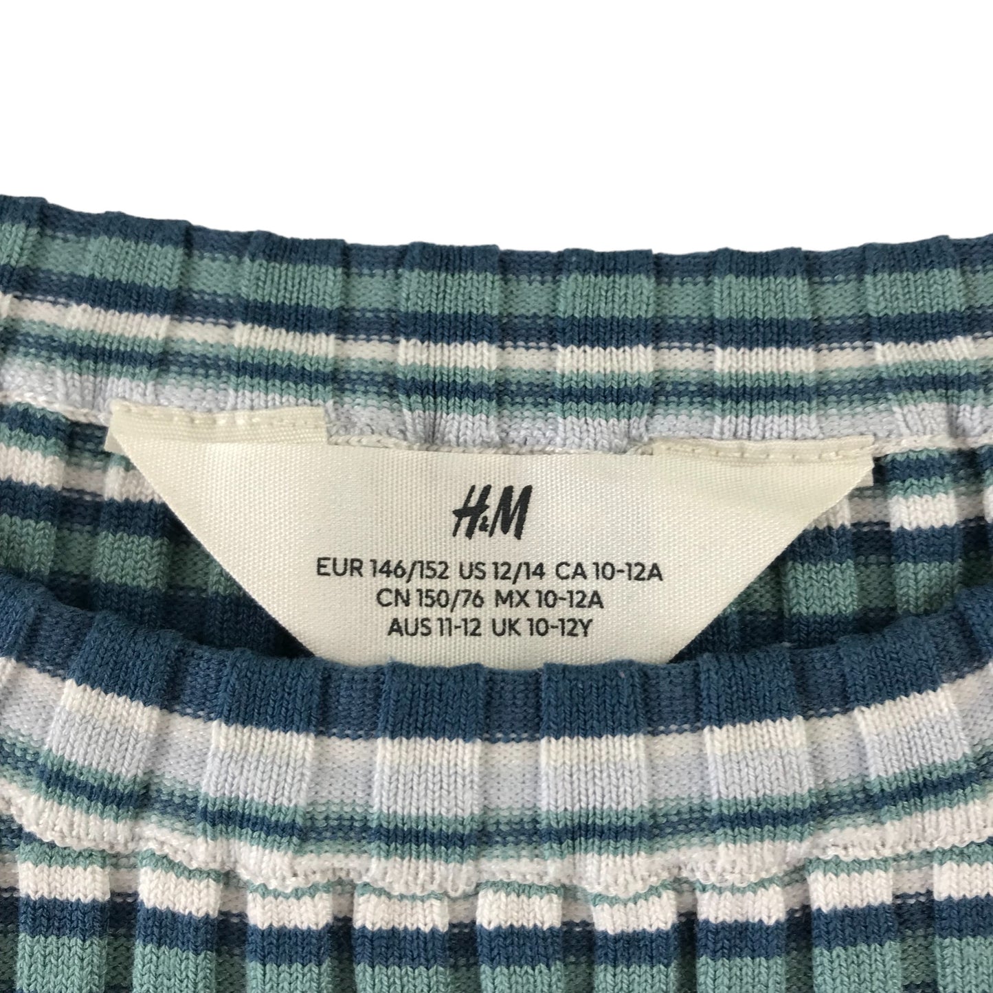 H&M t-shirt 11-12 years blue and white stripy crop top