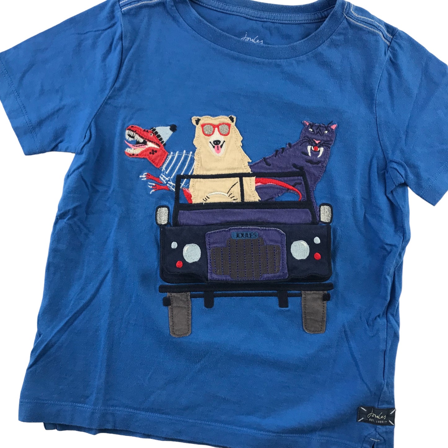 Joules T-shirt Age 6 Blue Embroidered Car and Animals