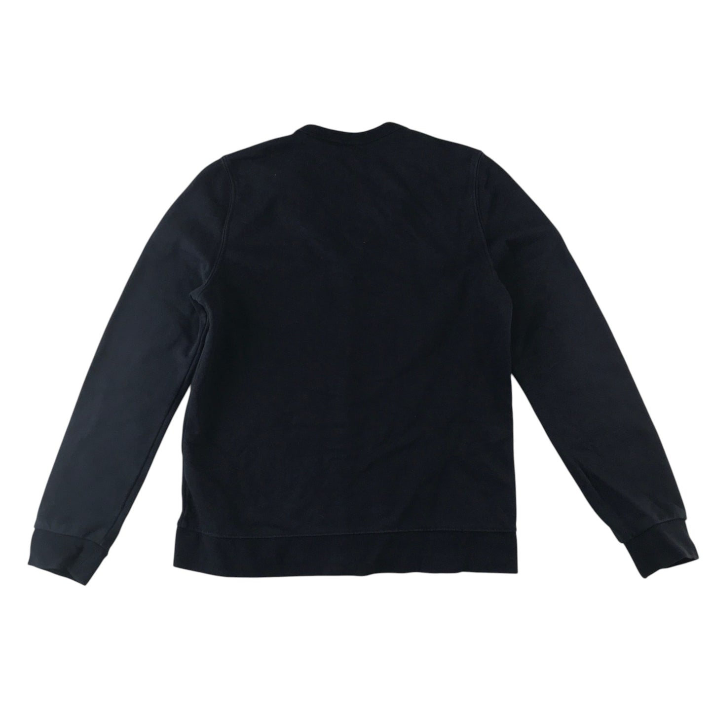 Second-hand Battlefield Primary School navy jersey V-neck cardigan, flat lay view with embroidered badge.