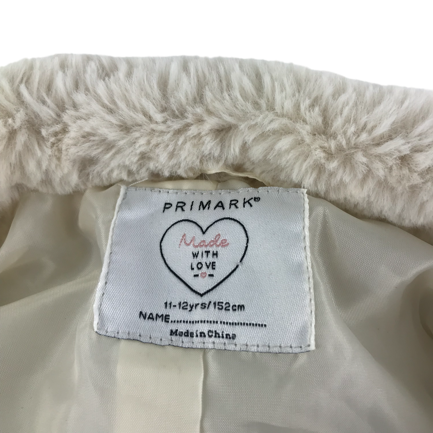 Primark Faux Fur Coat Age 11 White Fluffy Hooded