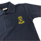 Second-hand Battlefield Primary School navy blue polo shirt, flat lay view with embroidered badge.