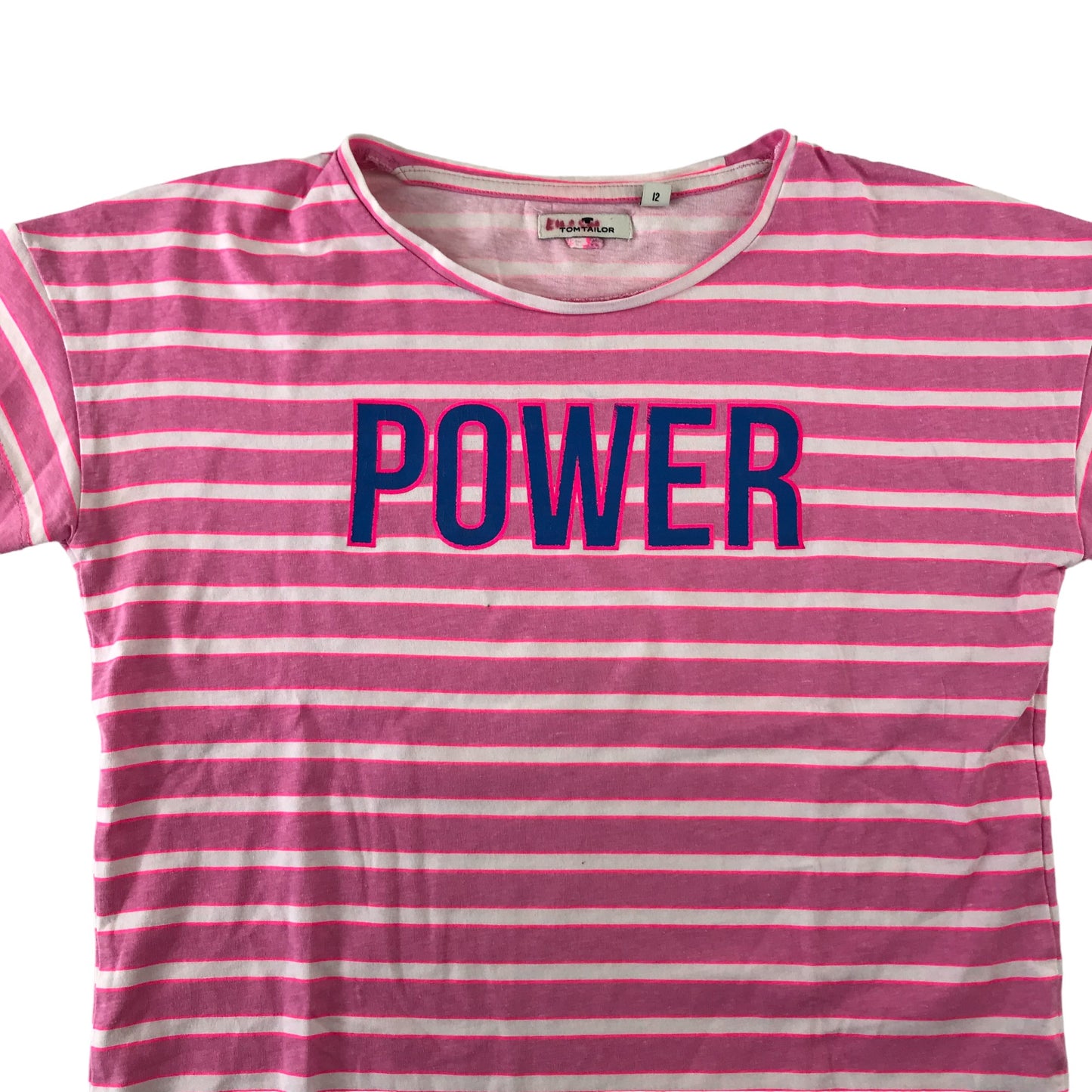 Tom Tailor t-shirt 11-12 years pink and white stripy POWER print cotton