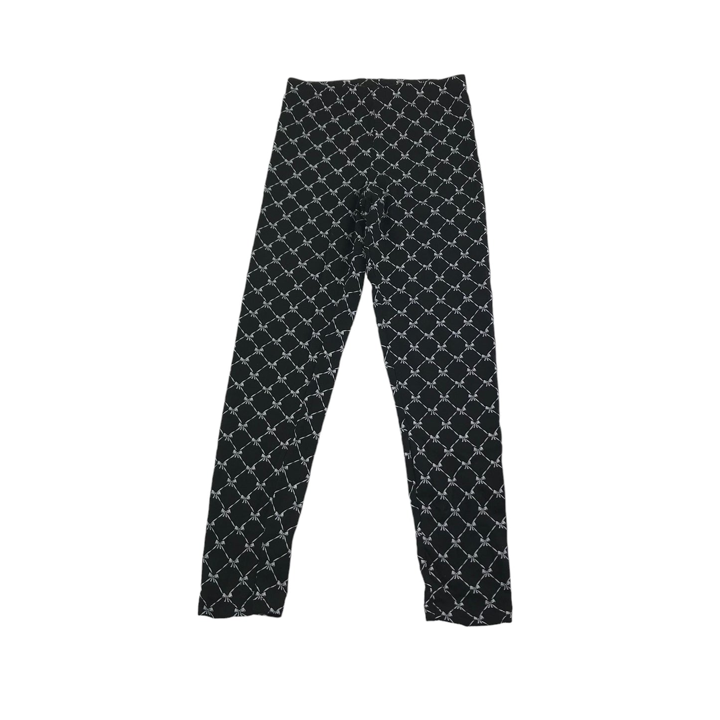 Matalan Leggings Age 10 Black Bow Tie Fishnet Print Pattern