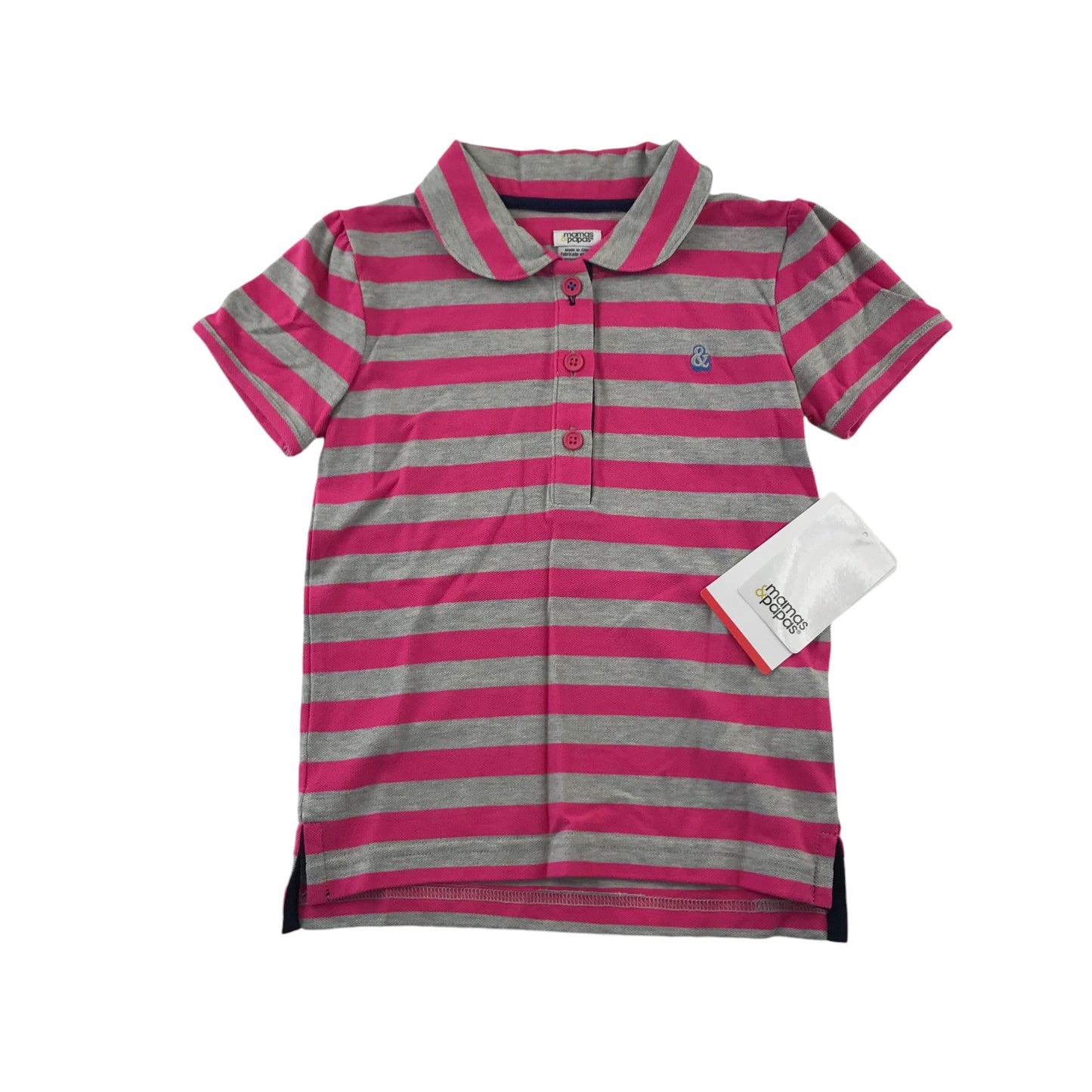 Mamas & Papas polo shirt 4-5 years pink and grey stripy short sleeve