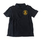 Second-hand Alexandra Parade Primary School navy polo shirt with plain collar and embroidered badge, flat lay view.
