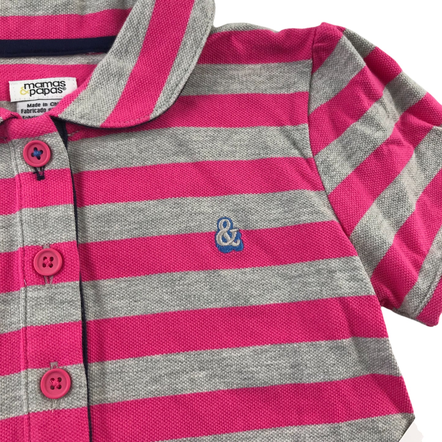 Mamas & Papas polo shirt 4-5 years pink and grey stripy short sleeve