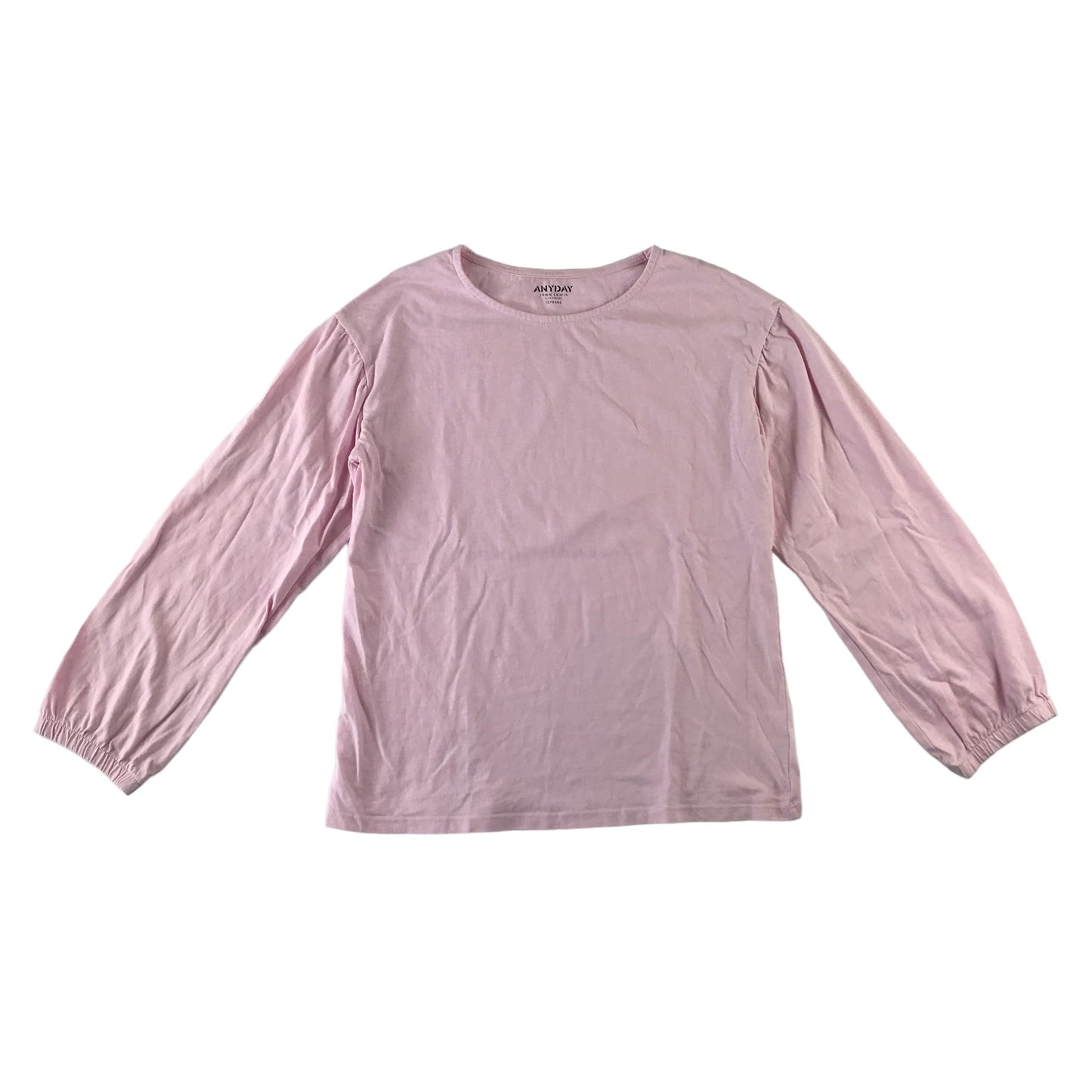 John Lewis t-shirt 11-12 years light pink long sleeve crew neck cuffed arms cotton