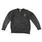 Second-hand Carmunnock Primary girls light grey knitwear school jumper, flat lay view with embroidered badge.