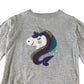 Primark jumper 6-7 years grey with sequin unicorn and frilled hem cotton