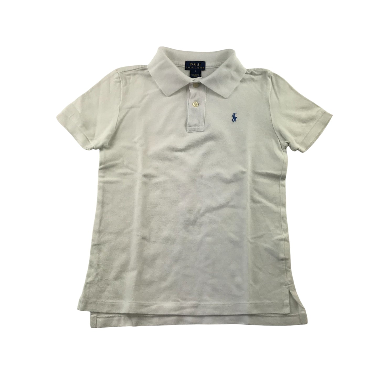 Ralph Lauren Polo Shirt Age 7 White Plain With Blue Logo Cotton