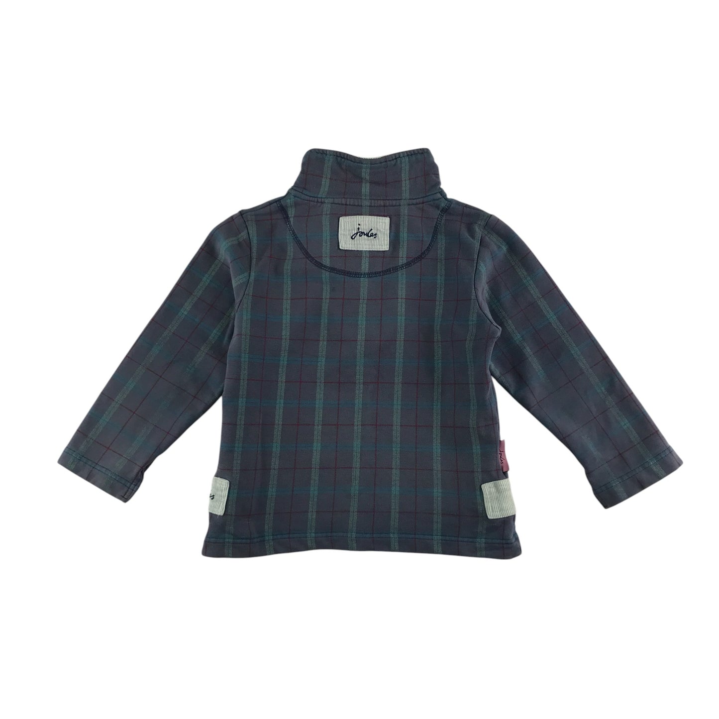 Joules sweater 4-5 years dusty blue check pattern with quarter zipper