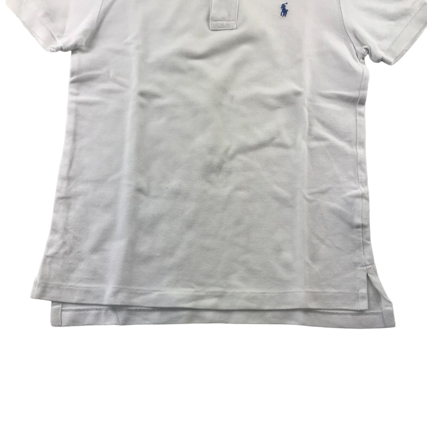 Ralph Lauren Polo Shirt Age 7 White Plain With Blue Logo Cotton