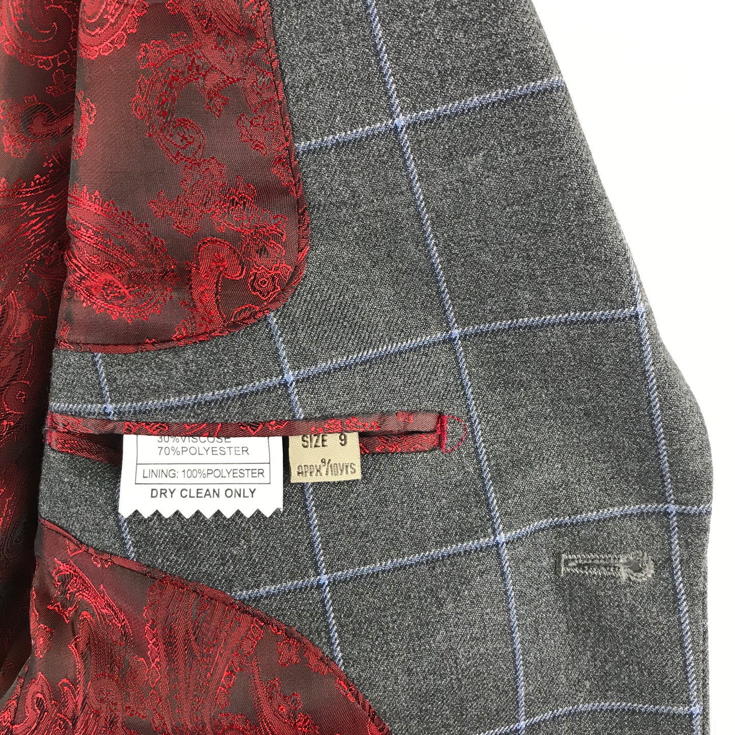 Romano suit 9 years grey check pattern jacket trousers vest and tie
