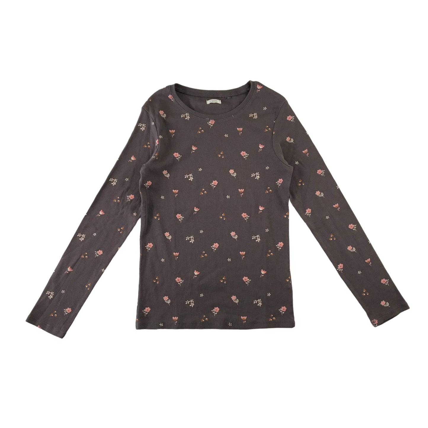 Next t-shirt 11-12 years taupe floral print pattern long sleeve