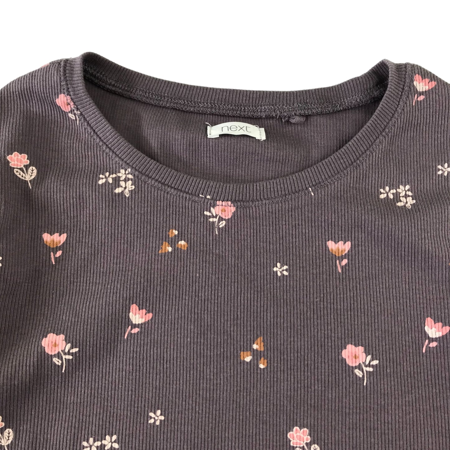 Next t-shirt 11-12 years taupe floral print pattern long sleeve