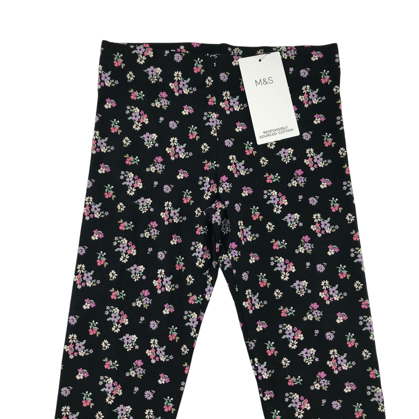 M&S leggings 8-9 years black floral print pattern cotton blend