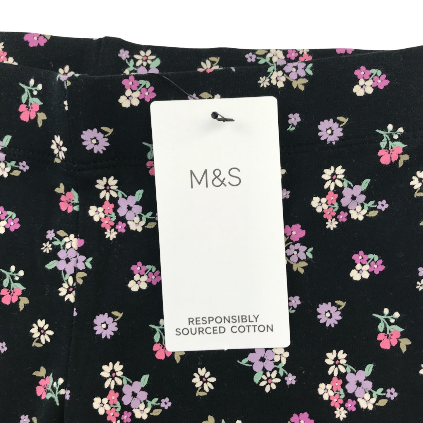 M&S leggings 8-9 years black floral print pattern cotton blend