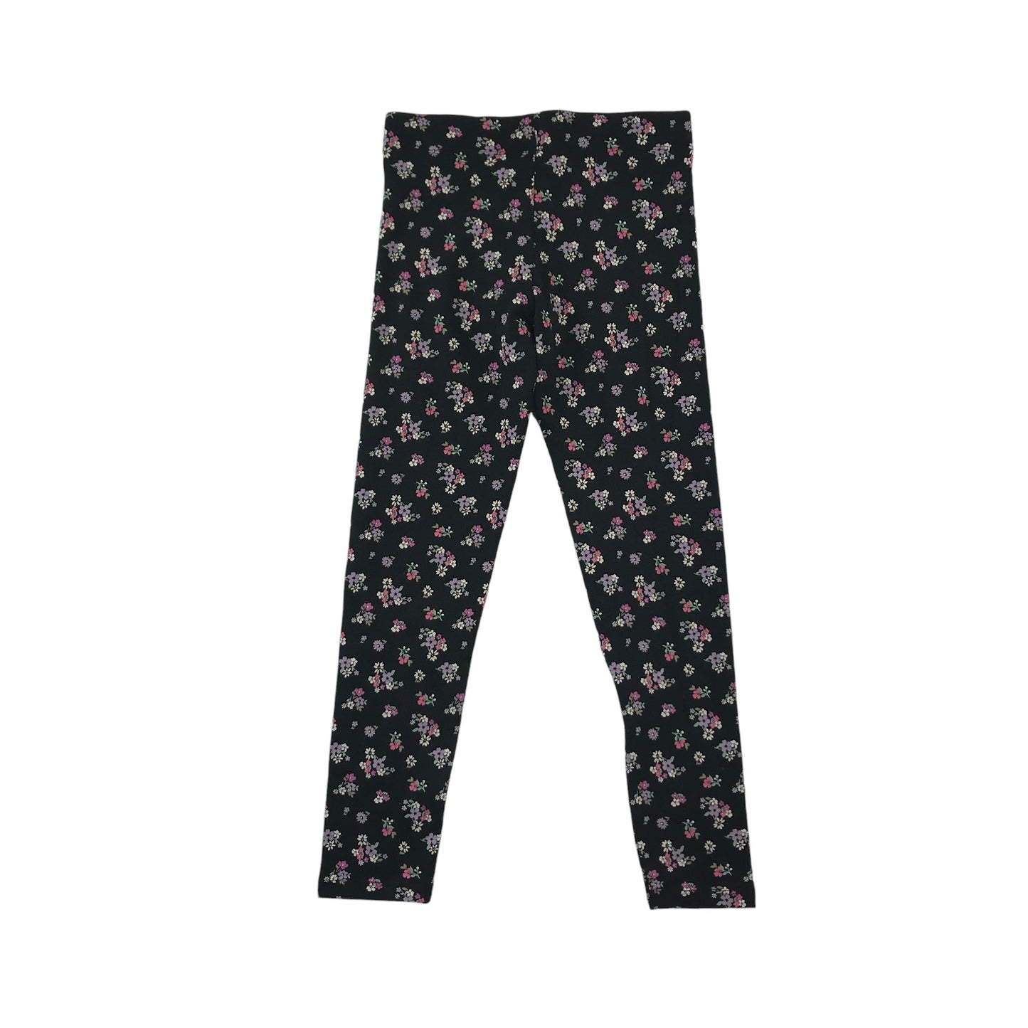 M&S leggings 8-9 years black floral print pattern cotton blend