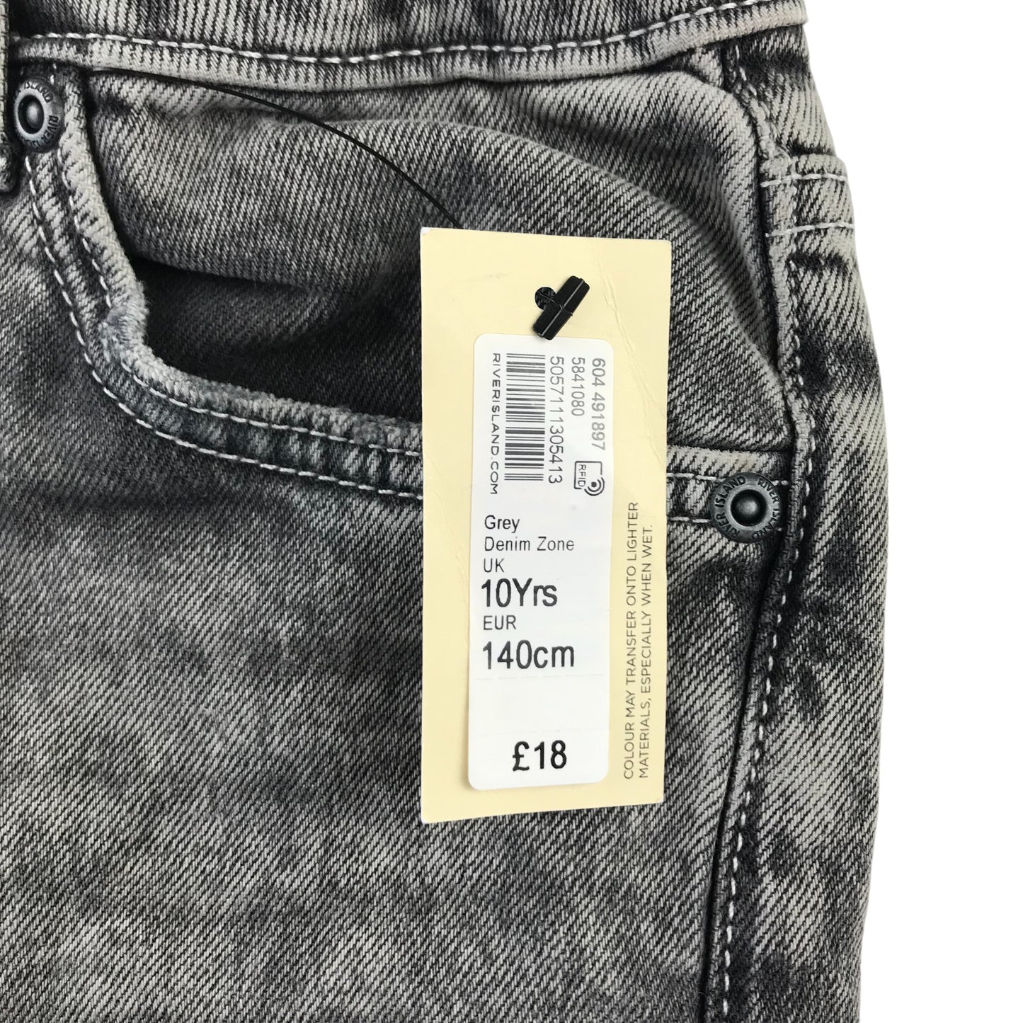 River Island jeans 9-10 years grey stone wash effect skinny SID adjustable waist