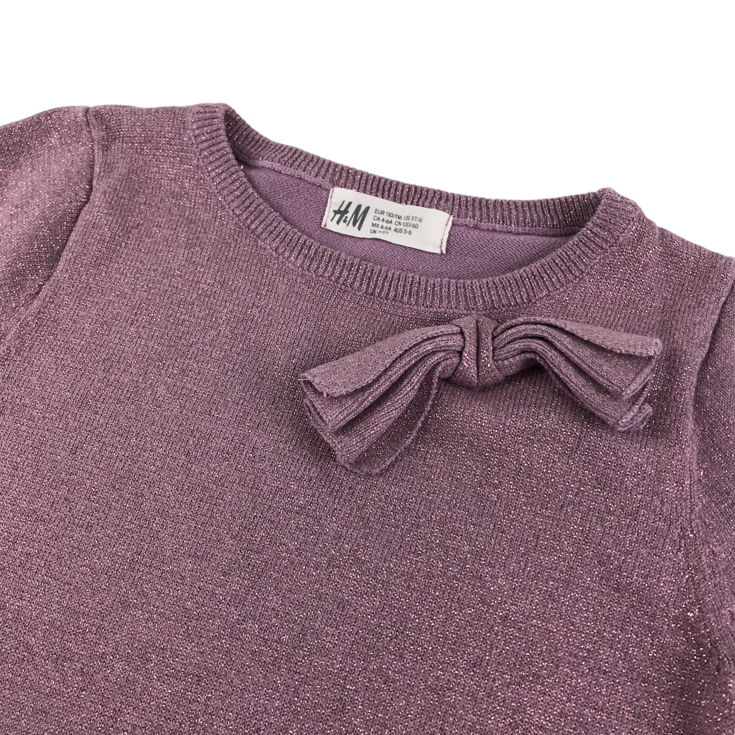 H&M Dress Age 5 Lilac Knitted with Bowtie Detail