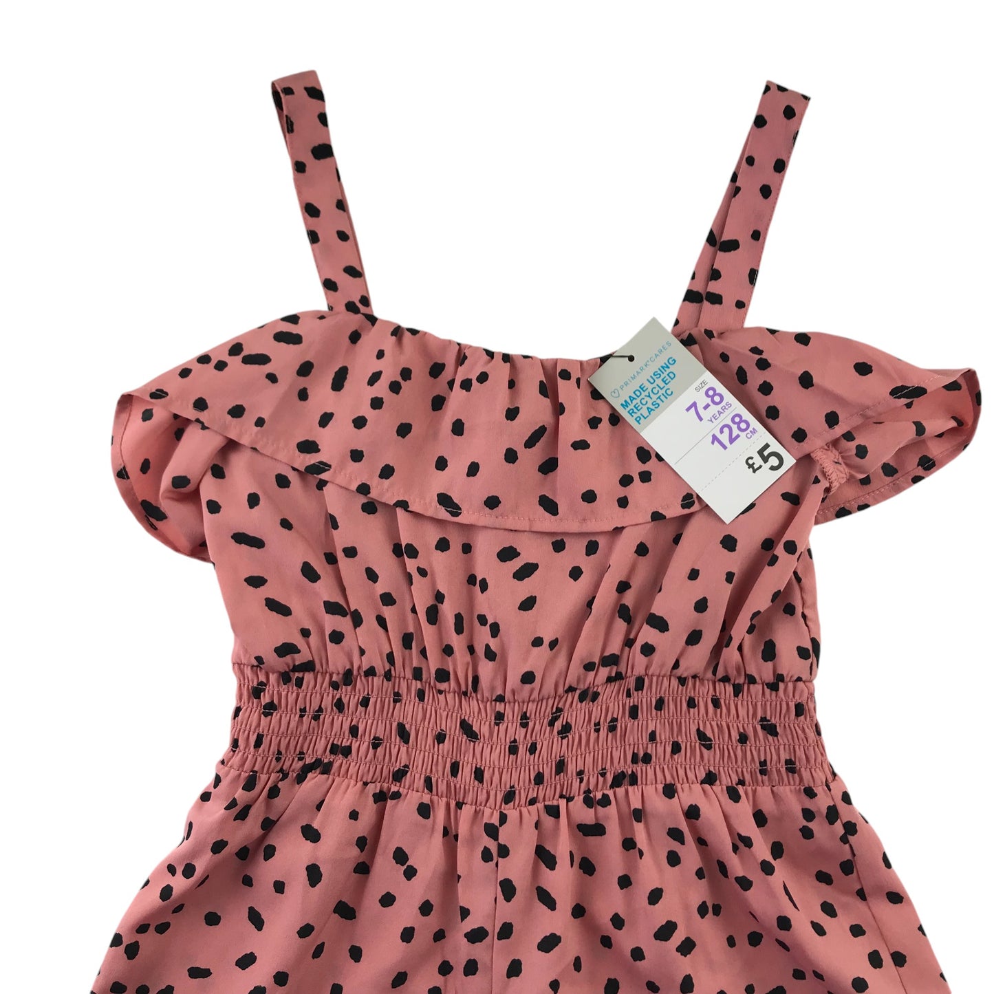 Primark playsuit 7-8 years pink spotted pattern with peplum detail on shoulders