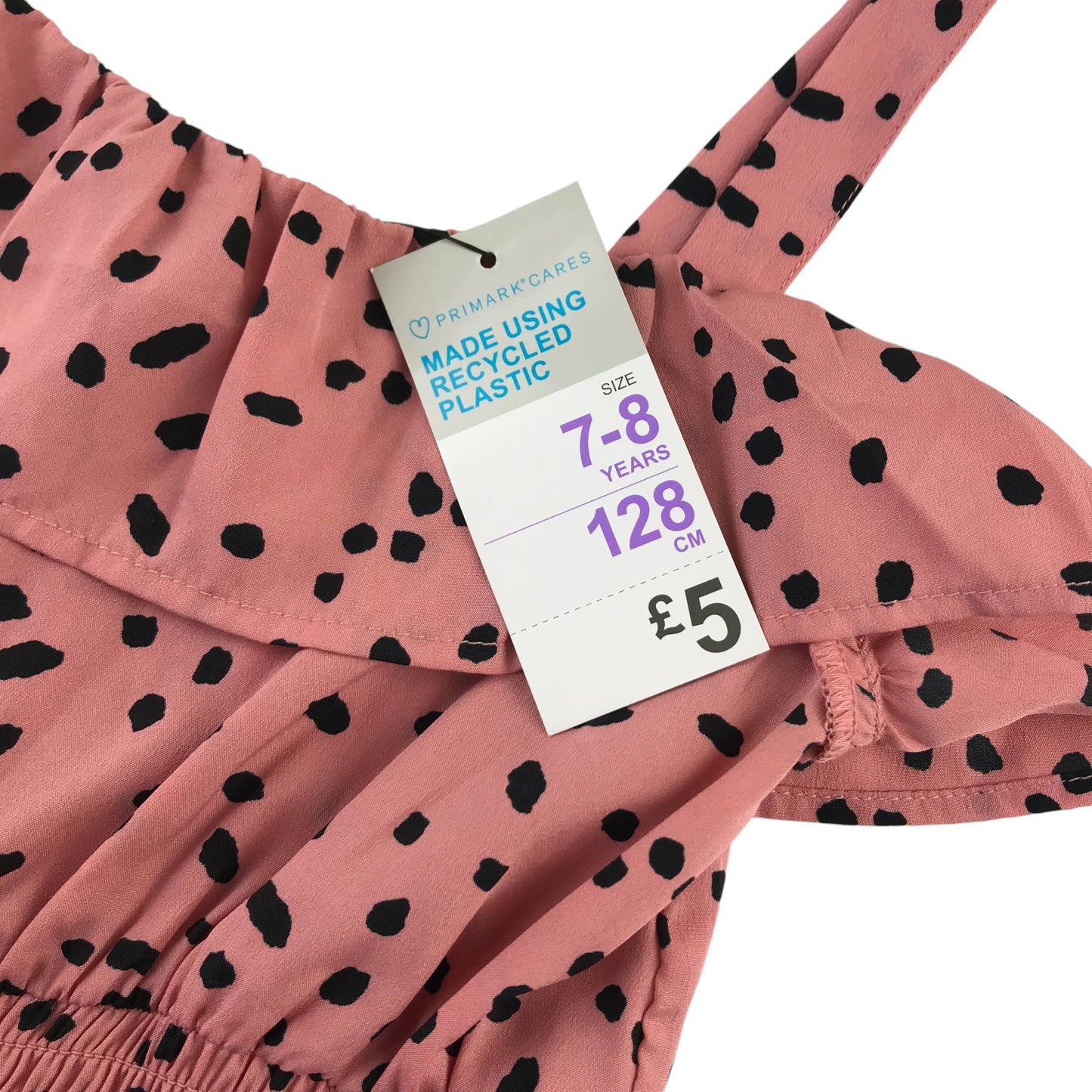 Primark playsuit 7-8 years pink spotted pattern with peplum detail on shoulders