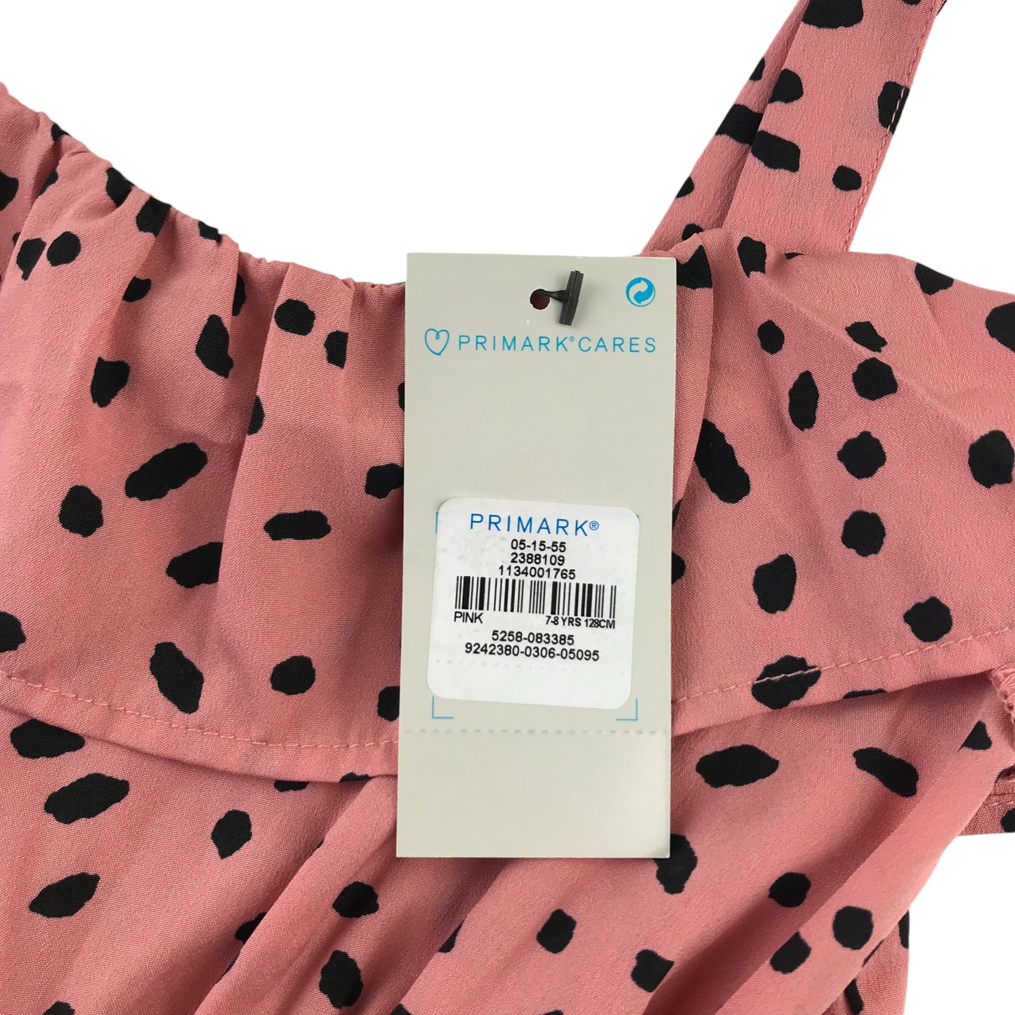 Primark playsuit 7-8 years pink spotted pattern with peplum detail on shoulders