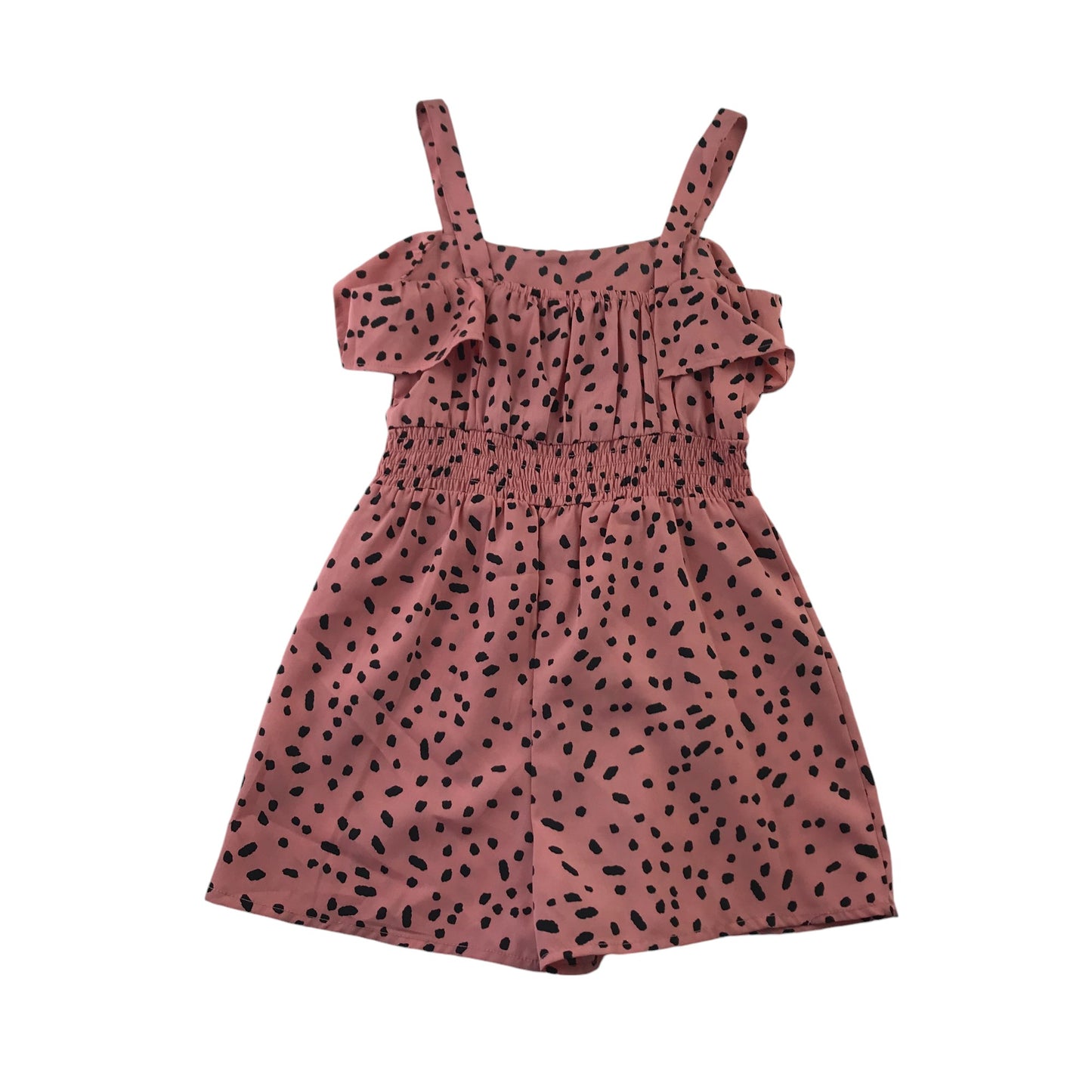 Primark playsuit 7-8 years pink spotted pattern with peplum detail on shoulders