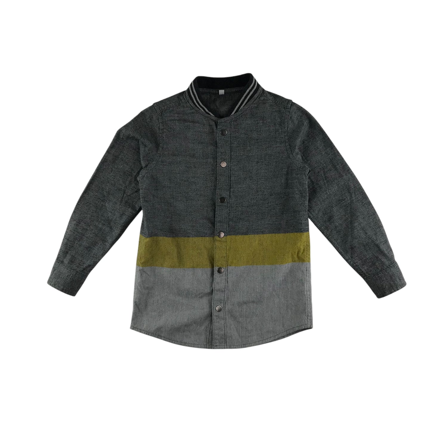 M&S shirt 6-7 years grey and mustard yellow panelled long sleeve collarless cotton