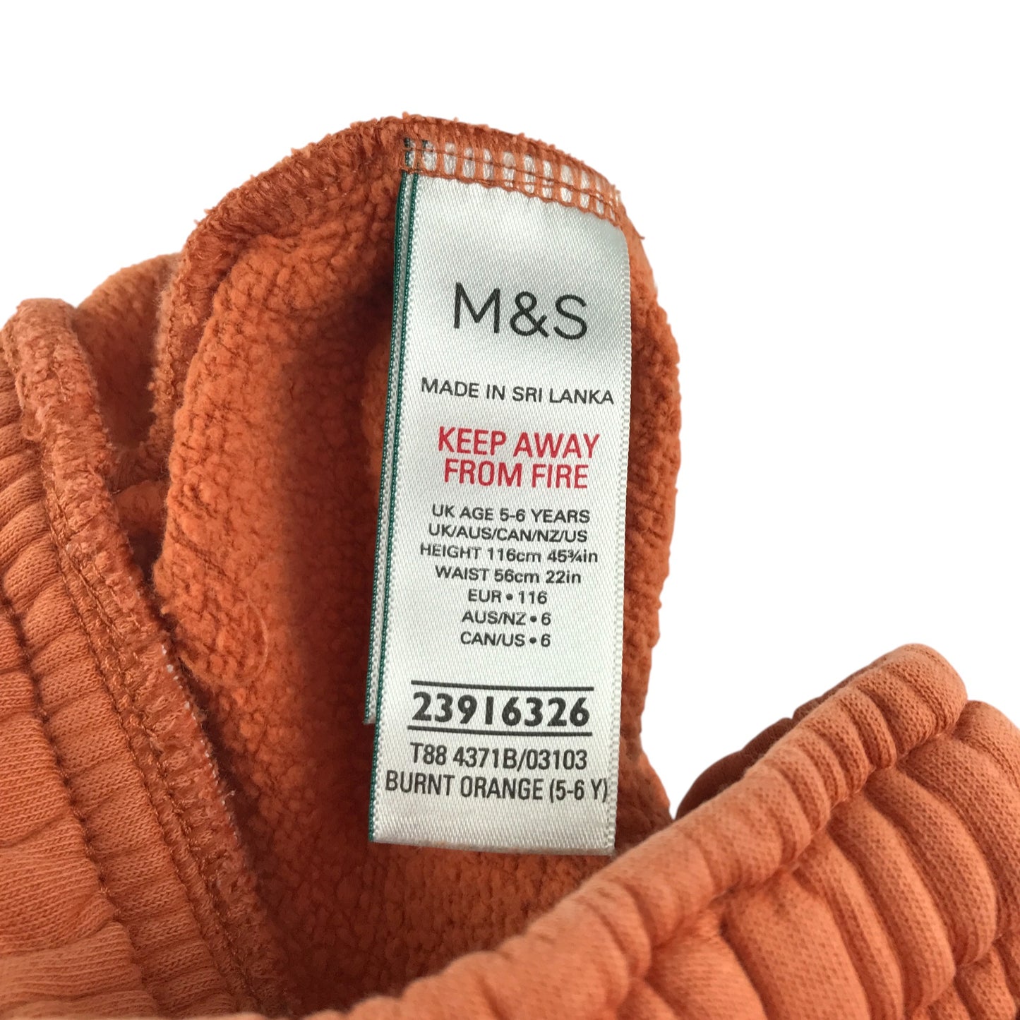 M&S joggers 5-6 years burnt orange elasticated waist