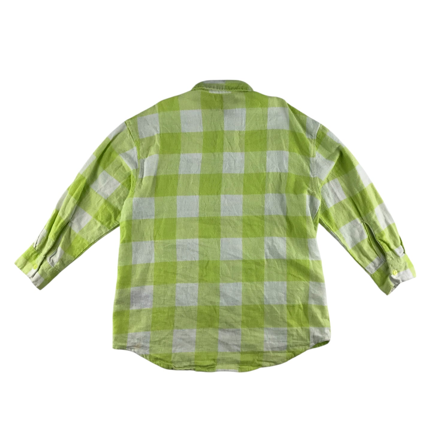 Destination shirt 9-10 years lime green and white check pattern button up cotton