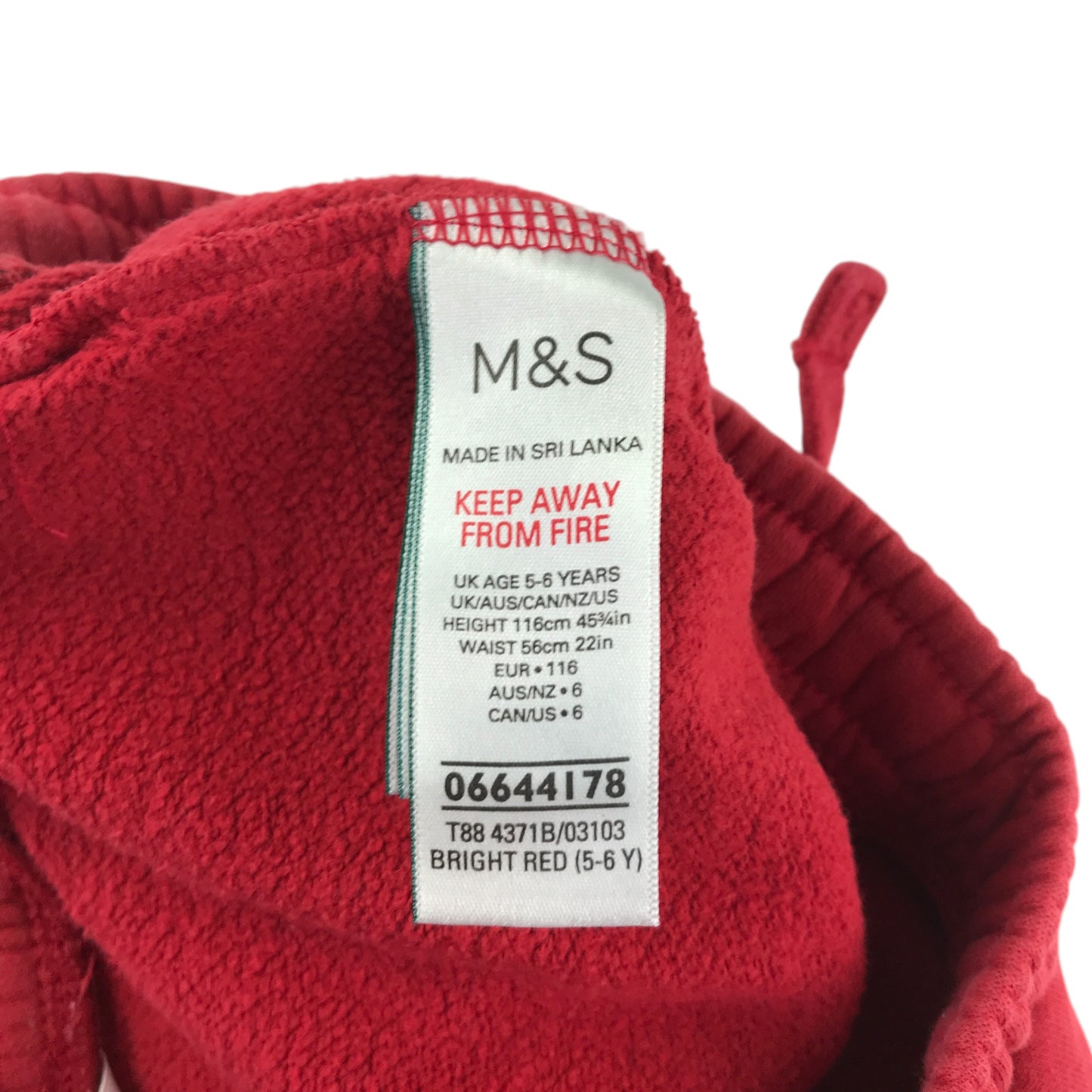 M&S joggers 5-6 years bright red elasticated waist
