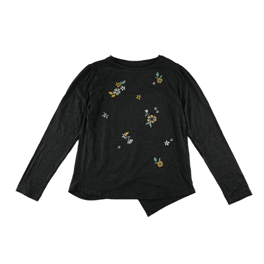 Tu t-shirt 11-12 years dark grey embroidered flowers long sleeve