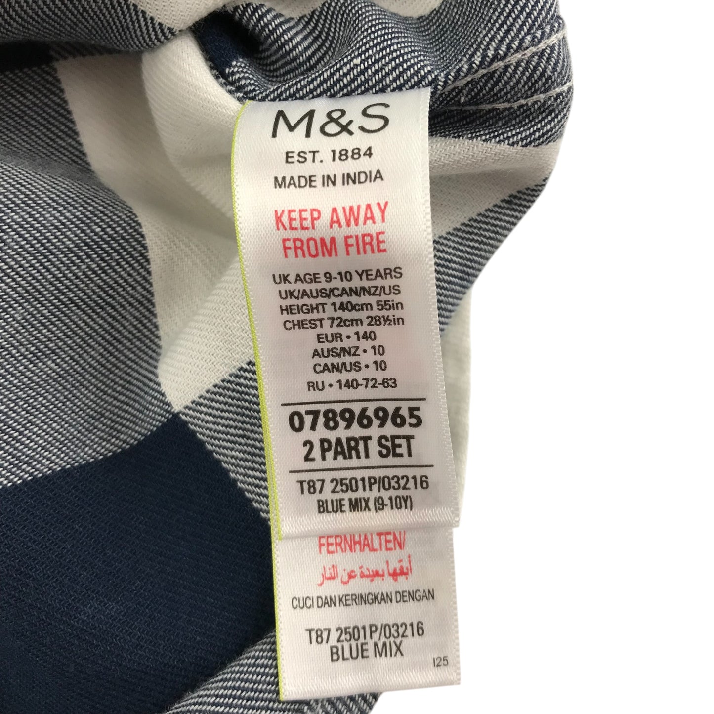 M&S shirt 9-10 years navy and white check pattern flannel cotton