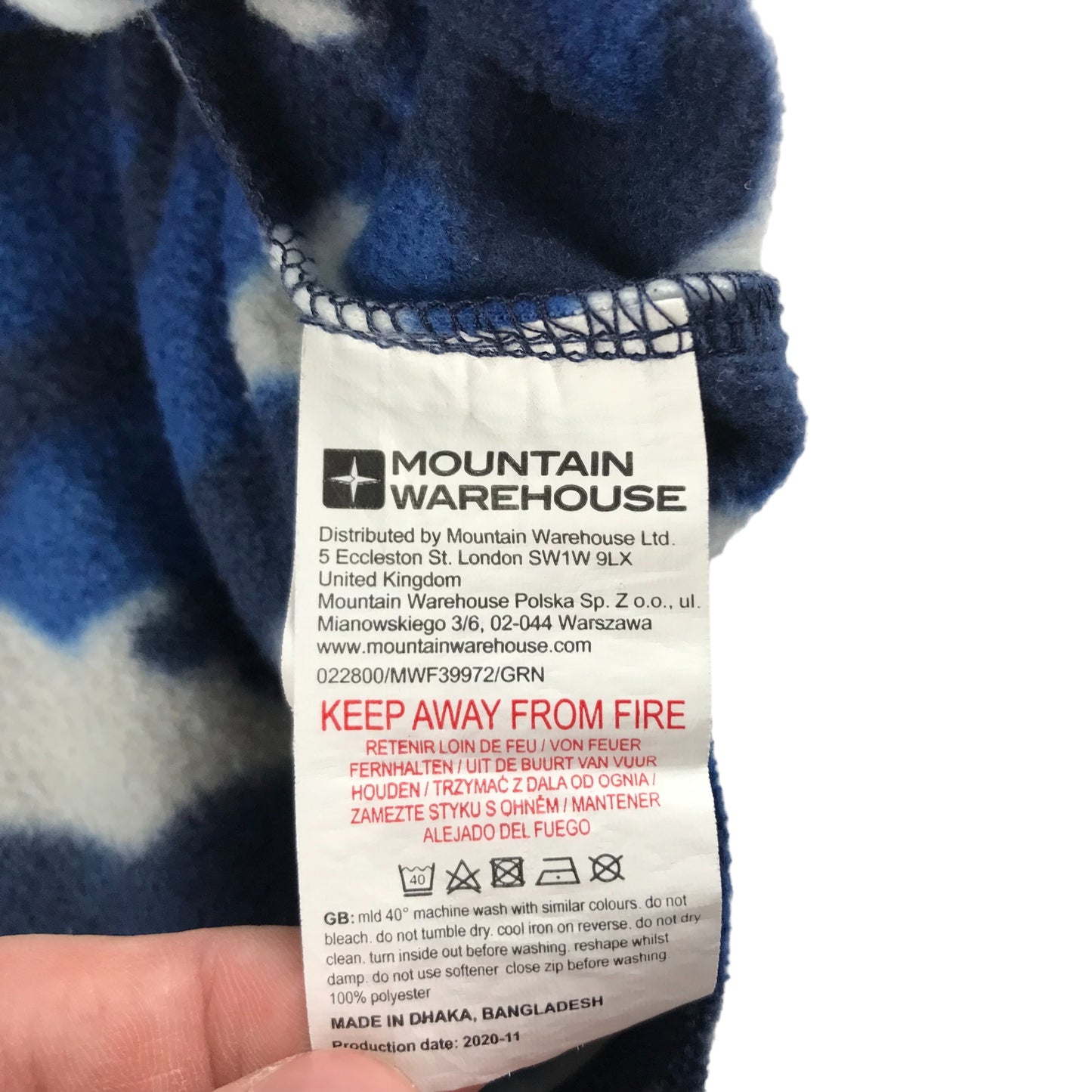 Mountain Warehouse Fleece Age 9 Blue white Camo Pattern