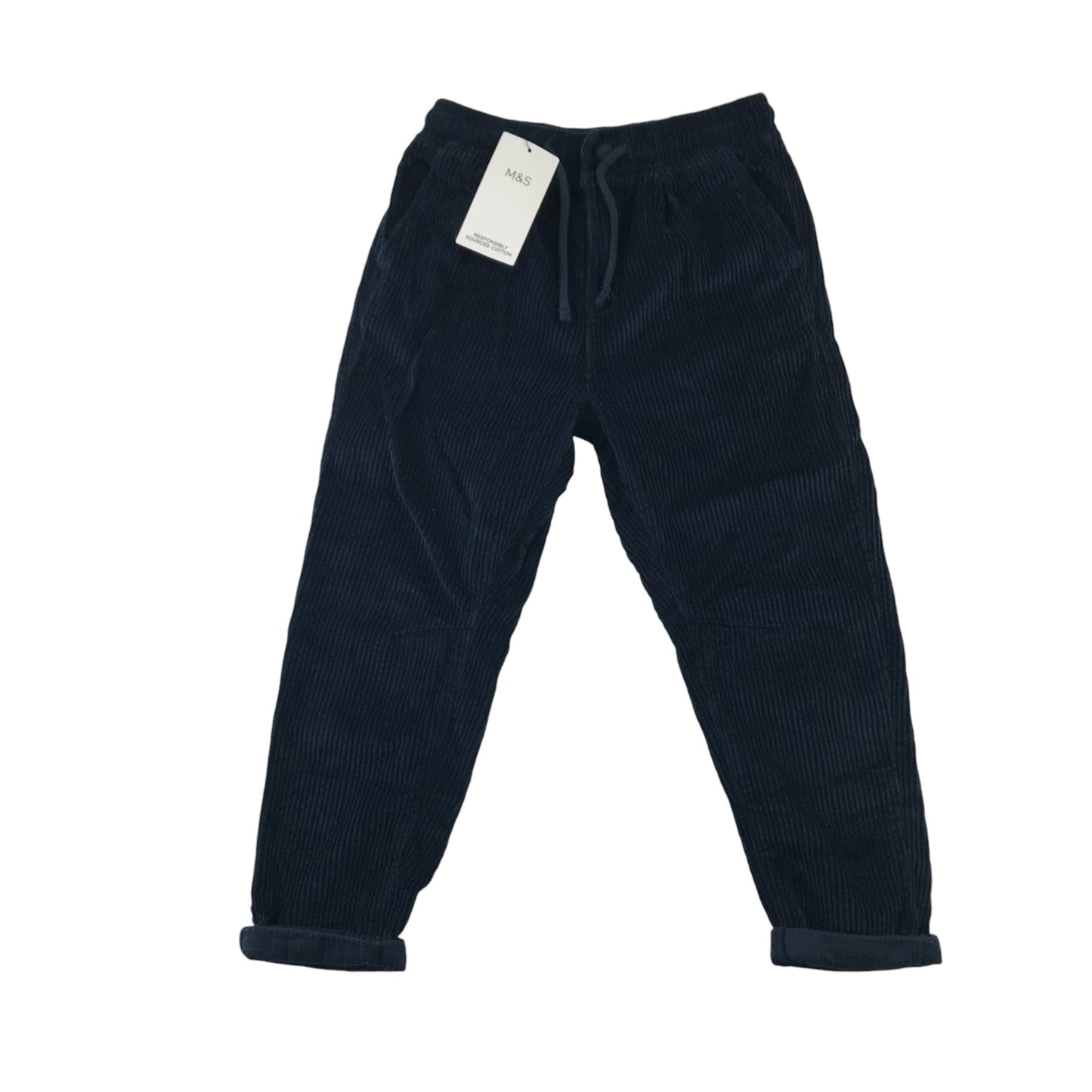 M&S trousers 7-8 years navy blue corduroy pull up style cotton