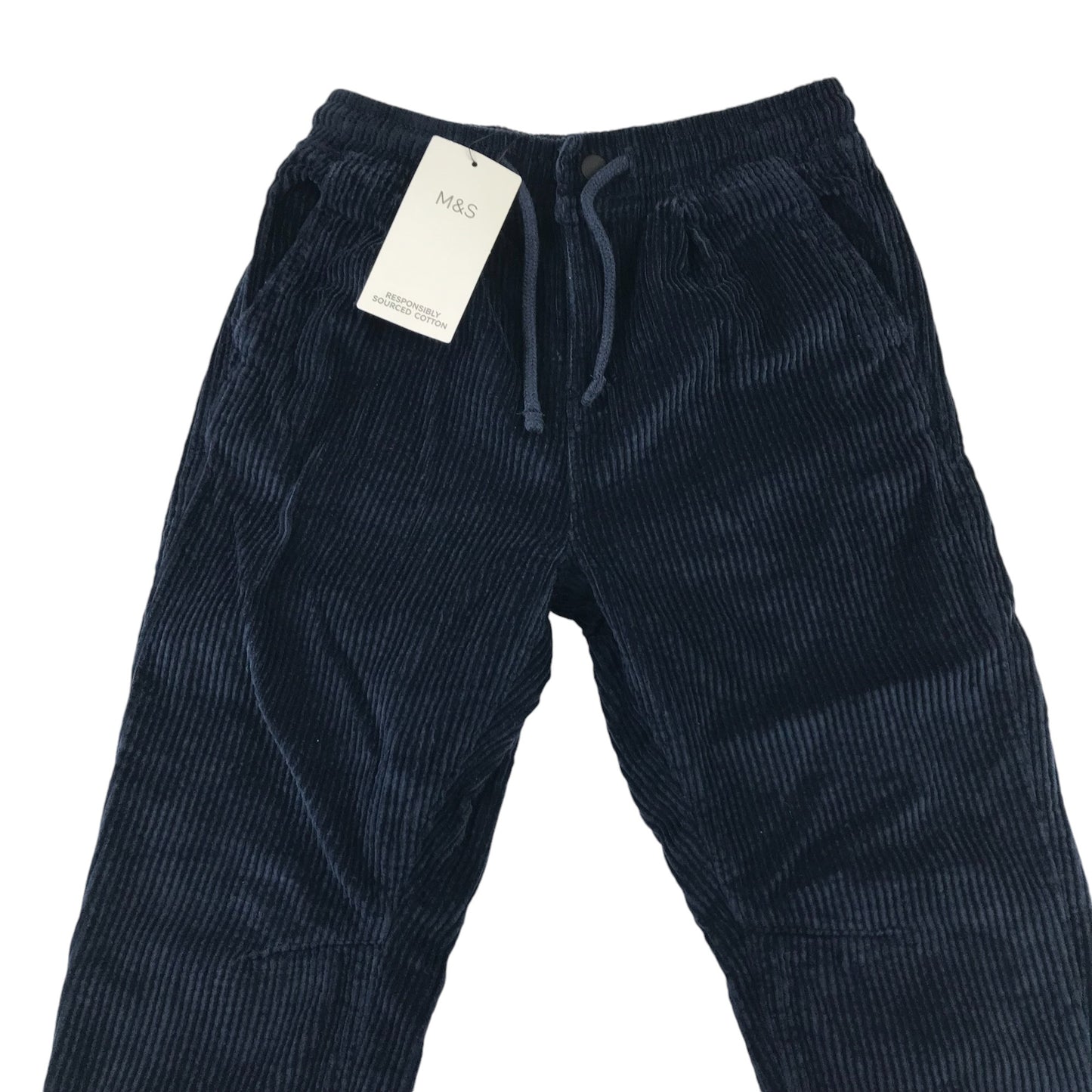 M&S trousers 7-8 years navy blue corduroy pull up style cotton