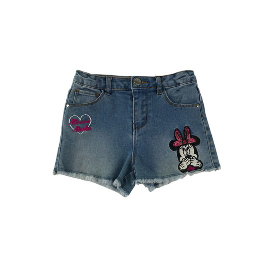 Primark shorts 6-7 years blue denim with embroidered patches Mini Mouse
