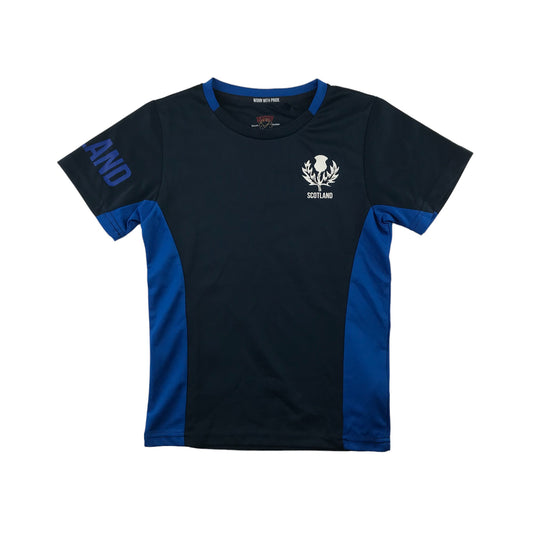 Rugby Heritage Sports Top Age 7 Navy with Blue Details and the Scotland Rugby Thistle Logo