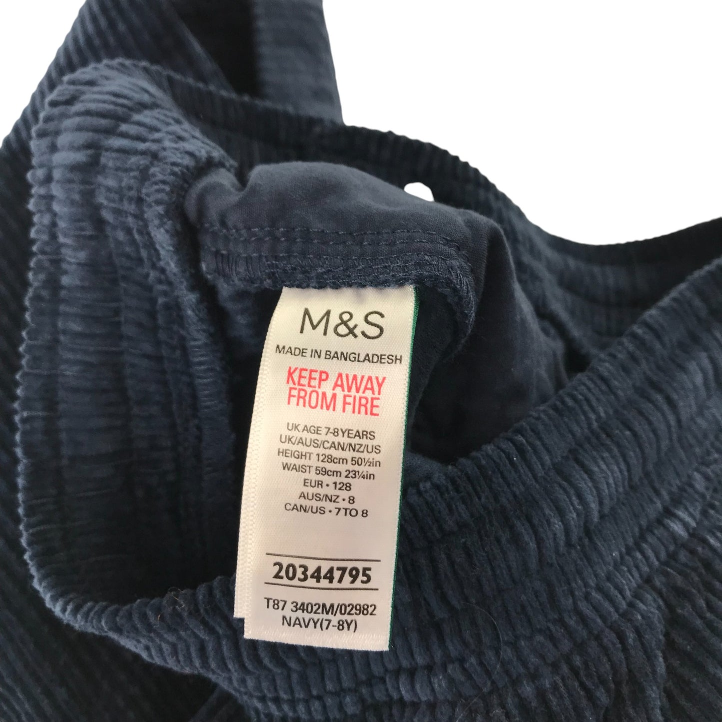 M&S trousers 7-8 years navy blue corduroy pull up style cotton